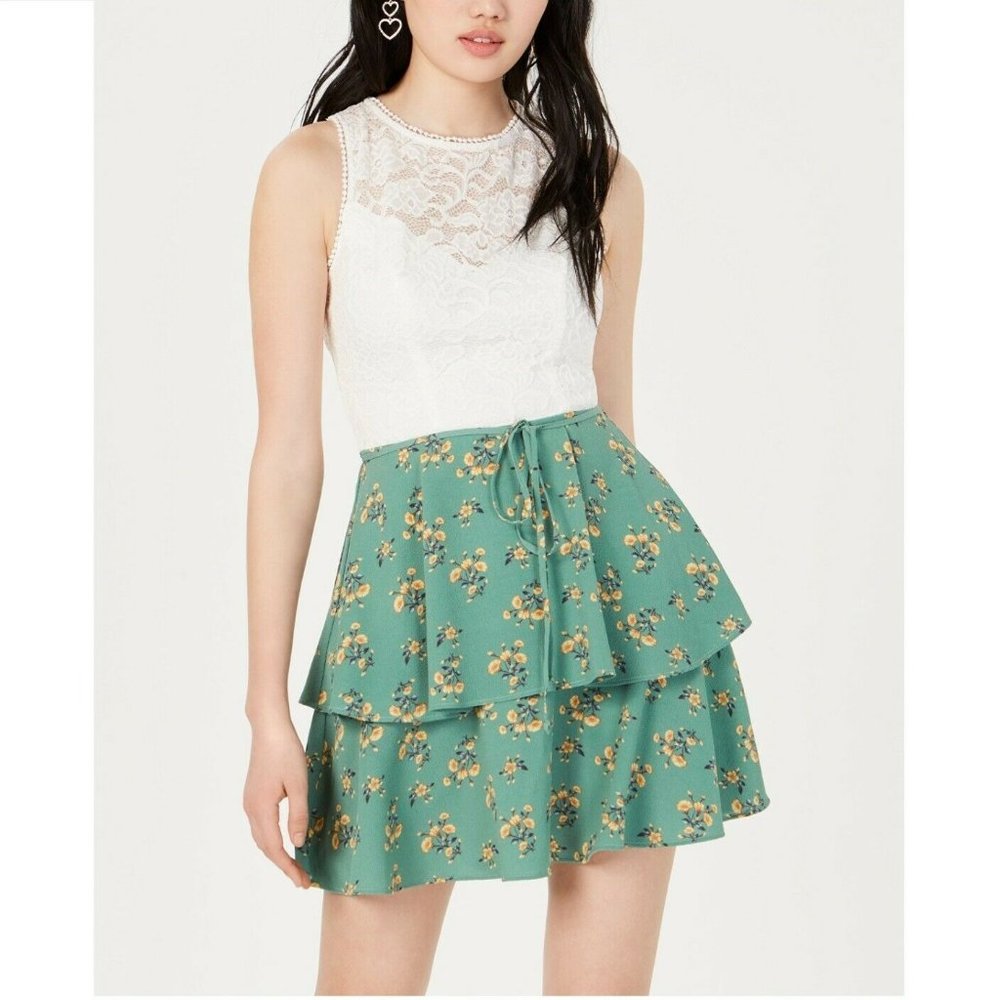 Teeze Me 1/2 Green Ivory Fit Flare Dress NWT BS67